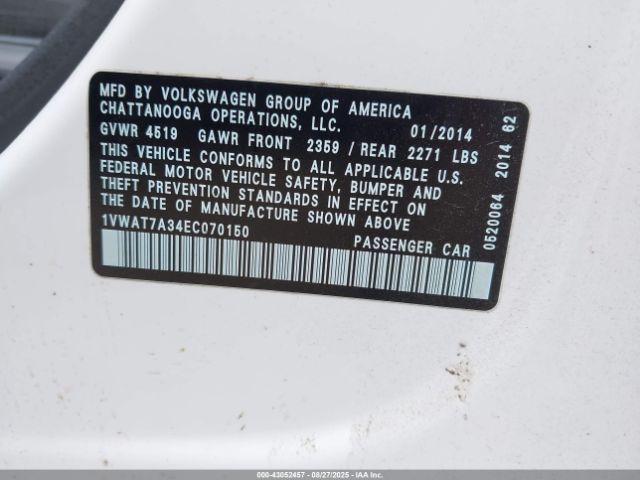 2014 VOLKSWAGEN PASSAT 1VWAT7A34EC070150 Photo 8