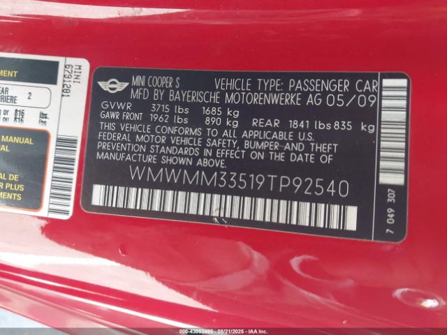 2009 MINI COOPER S CLUBMAN WMWMM33519TP92540 Photo 8