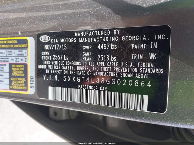 5XXGT4L38GG020864 KIA t-gdi theta ii