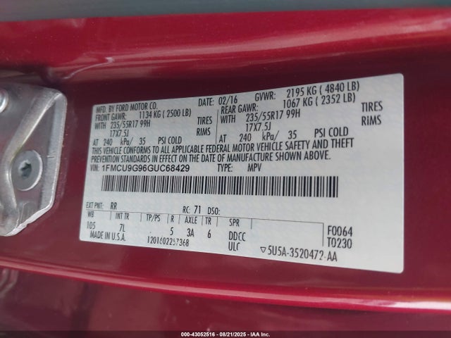 Ford 2016 2016 1FMCU9G96GUC68429 Image 9