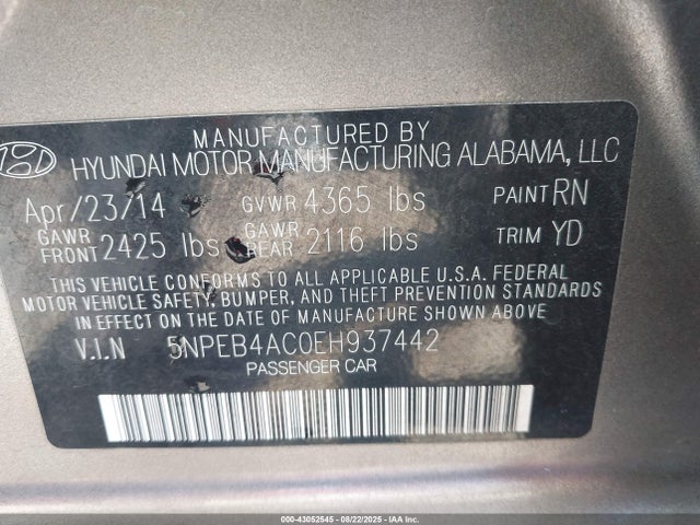 5NPEB4AC0EH937442 Hyundai gamma
