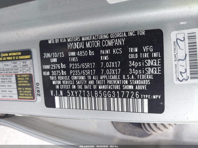 5XYZT3LB5GG317726 Hyundai gdi theta ii