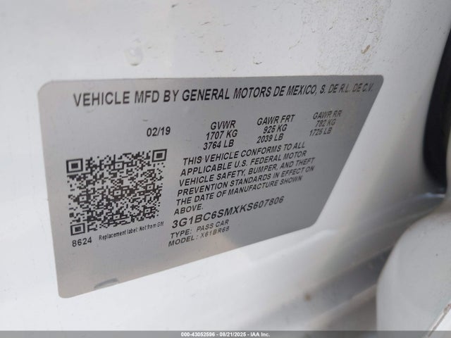 3G1BC6SMXKS607806 Chevrolet le2 -di: direct injection, vvt: variable valve timing, gen, alum
