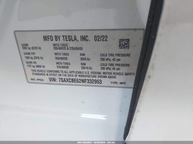 2022 TESLA MODEL X 7SAXCBE62NF332953 Photo 8