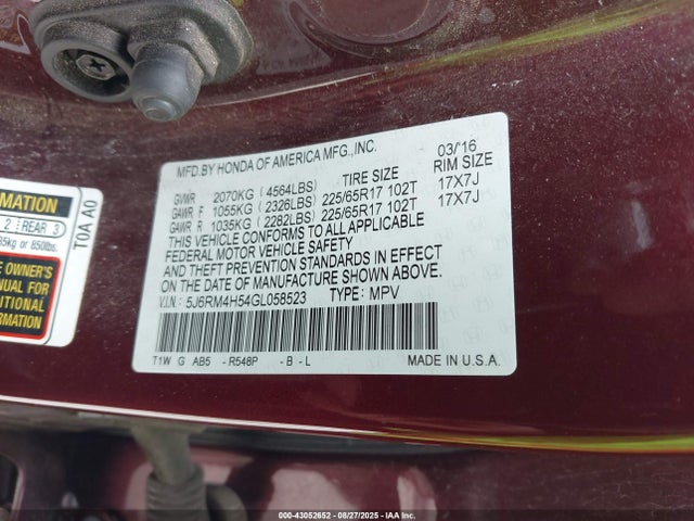 5J6RM4H54GL058523 Honda k24w9