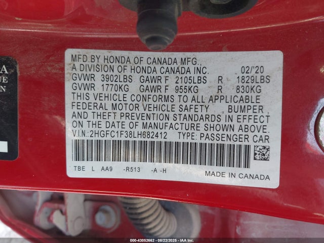 Honda l15b7 2020 2HGFC1F38LH682412 Image 9