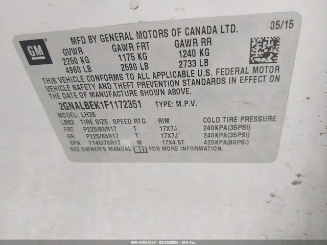 2GNALBEK1F1172351 Chevrolet EQUINOX 1LT