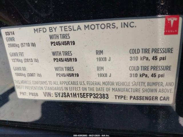 2014 TESLA MODEL S 5YJSA1H15EFP32383 Photo 8