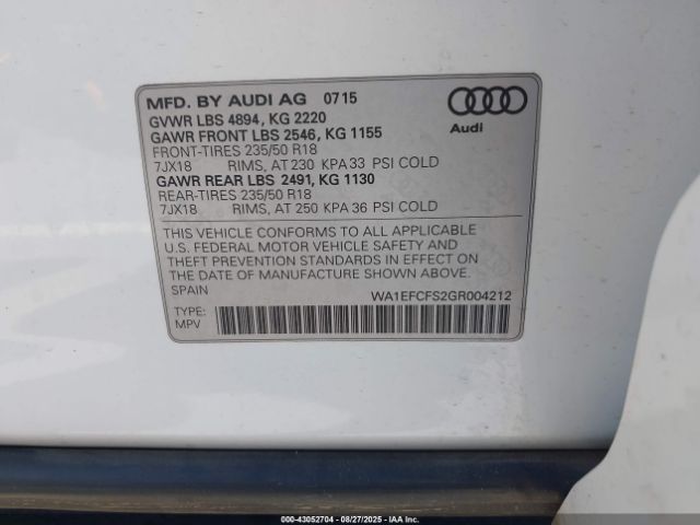 2016 AUDI Q3 WA1EFCFS2GR004212 Photo 8