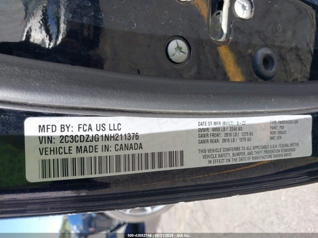 Dodge 2022 2022 2C3CDZJG1NH211376 Image 9