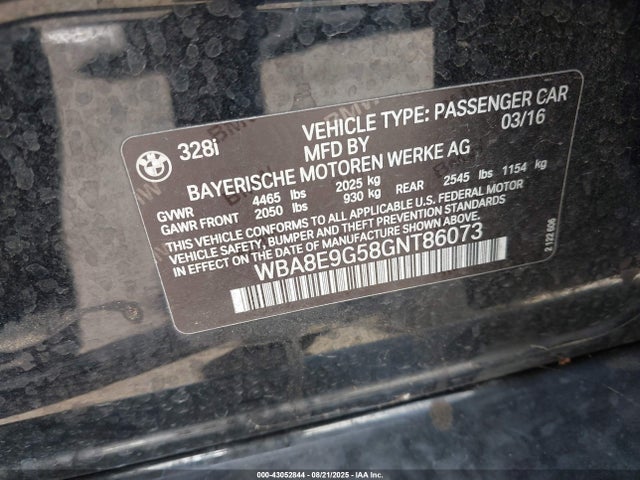 WBA8E9G58GNT86073 BMW 328I