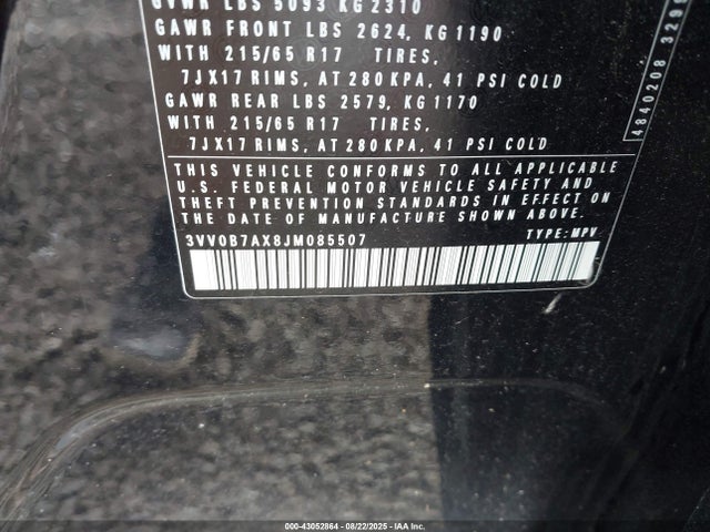 Volkswagen Tiguan 2018 3VV0B7AX8JM085507 Image 9