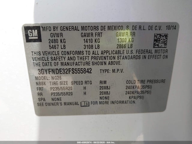 Cadillac lfx - sidi, vvt, e85 max, alum 2015 3GYFNDE32FS555842 Image 9