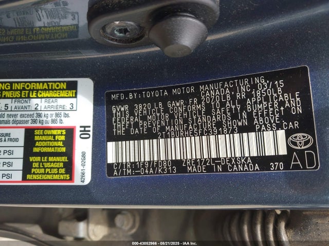 2T1BURHE5FC391873 Toyota 2zr-fe