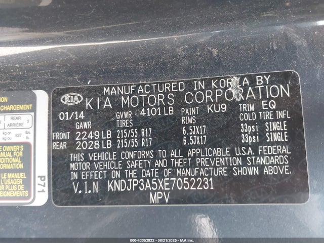 KIA dohc gdi nu 2014 KNDJP3A5XE7052231 Image 9