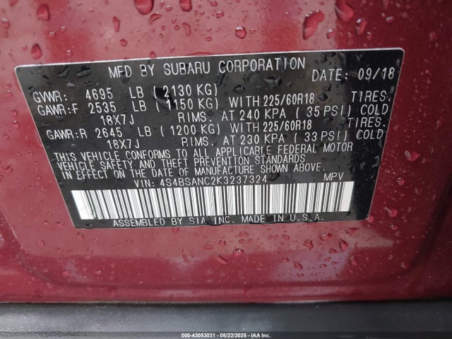 4S4BSANC2K3237324 Subaru na u5