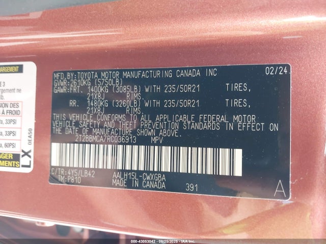 Lexus a25a-fxs, 5nm+4nm 2024 2T2BBMCA7RC036913 Image 9