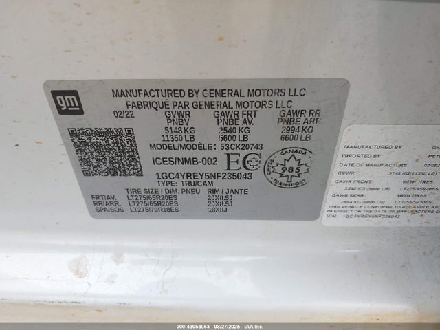 1GC4YREY5NF235043 Chevrolet l5p