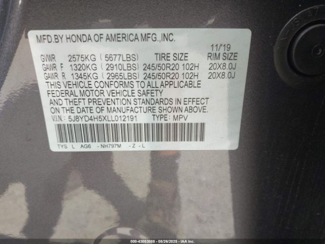 2020 ACURA MDX 5J8YD4H5XLL012191 Photo 8