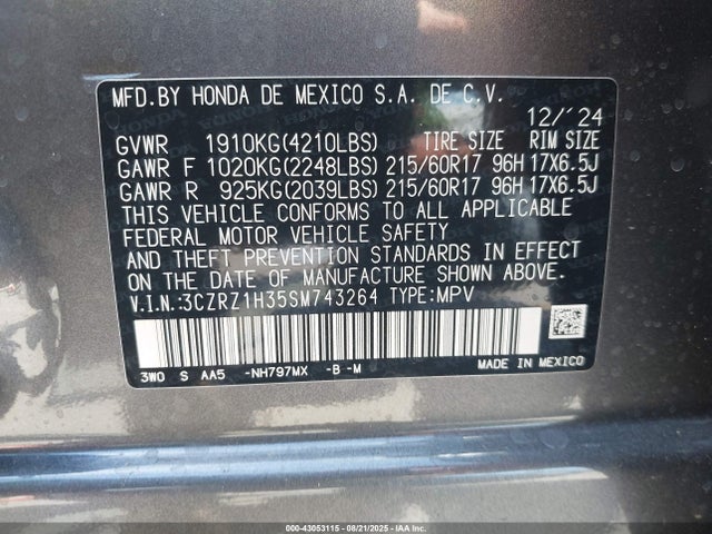 3CZRZ1H35SM743264 Honda k20z5