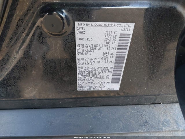 Nissan Rogue 2019 5N1AT2MV8KC798399 Image 9