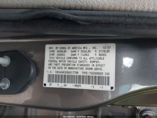 2008 ACURA TL 19UUA66208A017768 Photo 8