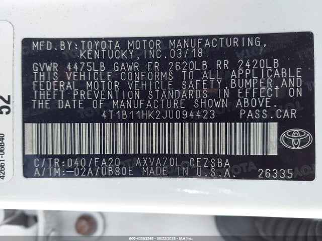 4T1B11HK2JU094423 Toyota a25a-fks