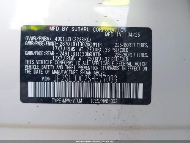 JF2SLDDC2SH577033 Subaru na