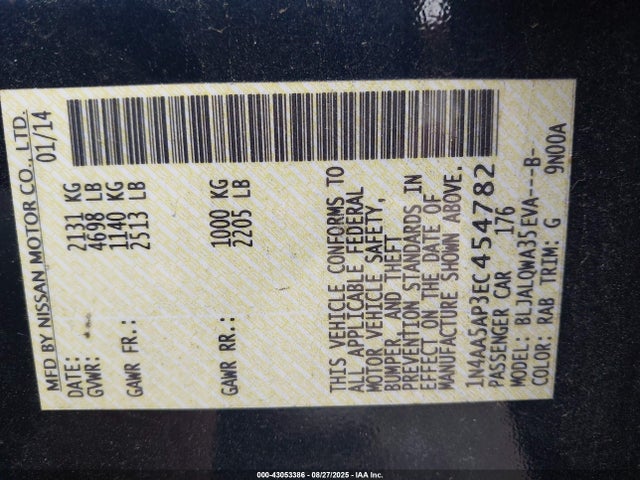 Nissan Maxima 2014 1N4AA5AP3EC454782 Image 9