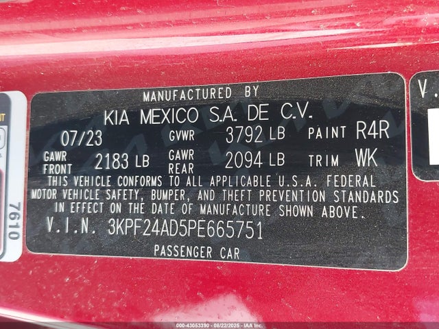 3KPF24AD5PE665751 KIA mpi nu
