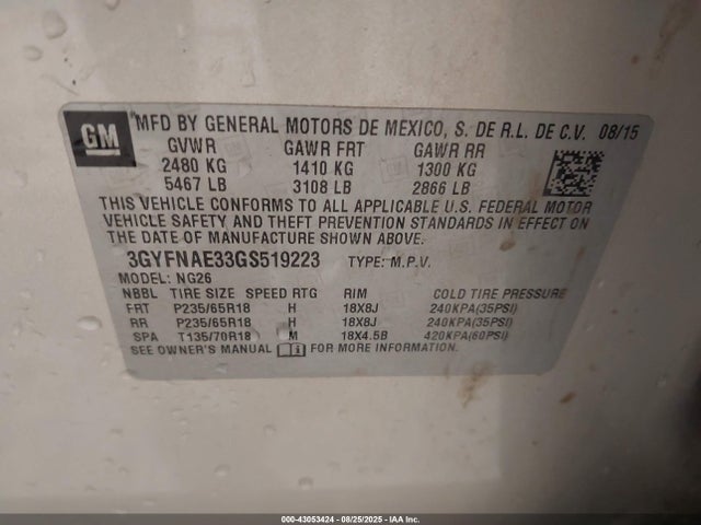 2016 CADILLAC SRX 3GYFNAE33GS519223 Photo 8