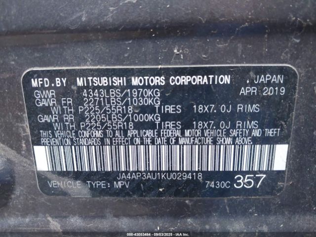 2019 MITSUBISHI OUTLANDER SPORT JA4AP3AU1KU029418 Photo 8