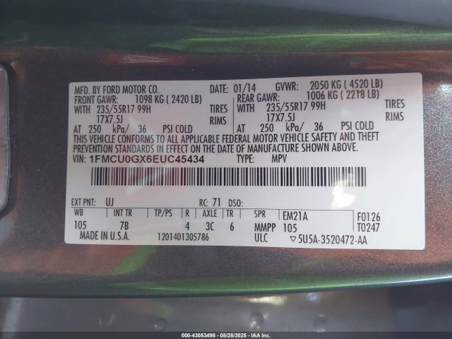 1FMCU0GX6EUC45434 Ford 2014
