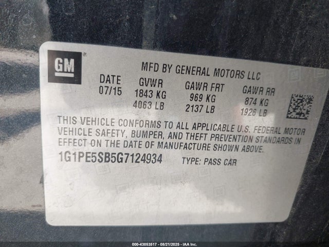 1G1PE5SB5G7124934 Chevrolet luv - vvt, alum, e85 max