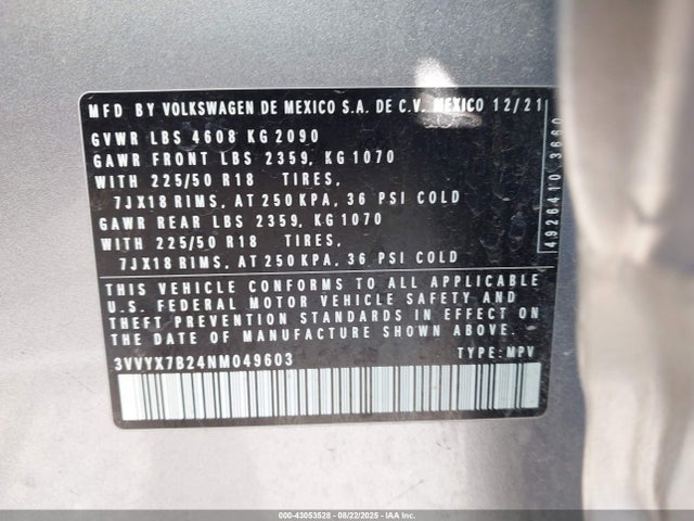 3VVYX7B24NM049603 Volkswagen tsi