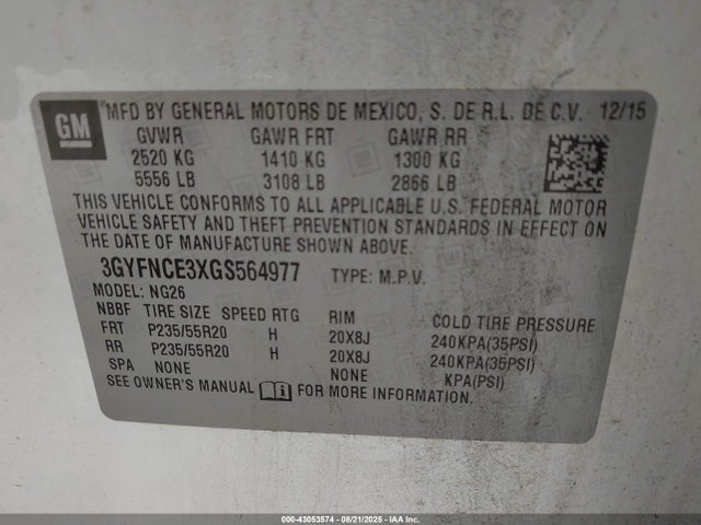 2016 CADILLAC SRX 3GYFNCE3XGS564977 Photo 8