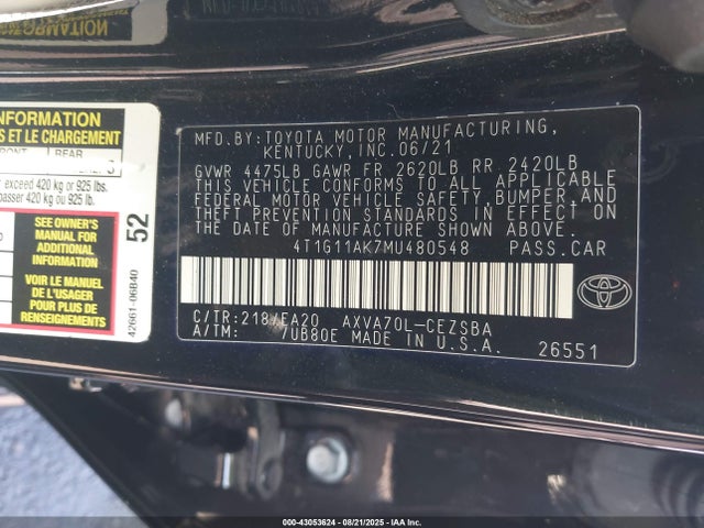 4T1G11AK7MU480548 Toyota a25a-fks