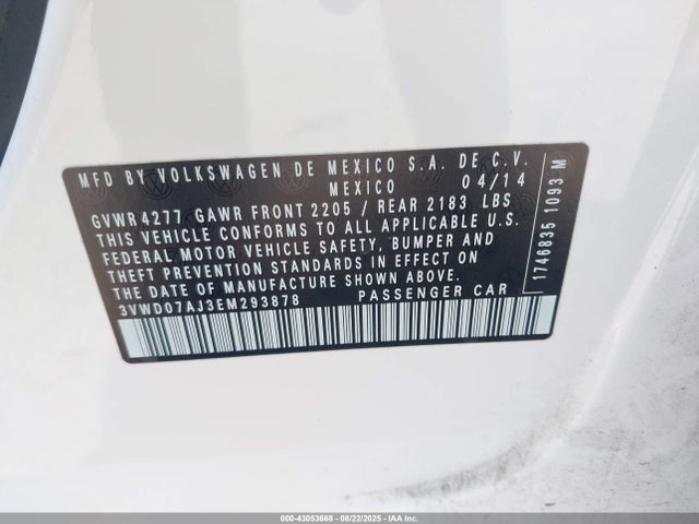 3VWD07AJ3EM293878 Volkswagen 2014