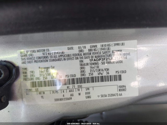 Ford FOCUS SE 2018 1FADP3F21JL252594 Image 9