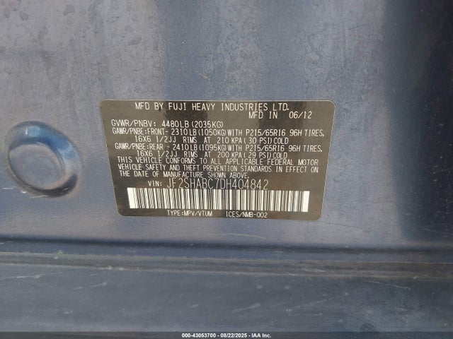 2013 Subaru Forester 2.5x მანქანა იყიდება აუქციონზე, vin: JF2SHABC7DH404842, აუქციონის ნომერი: 43053700