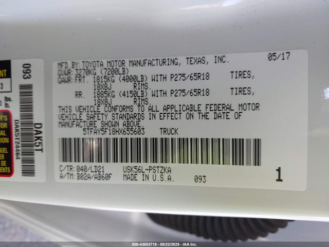 5TFAY5F18HX655603 Toyota 3ur-fe