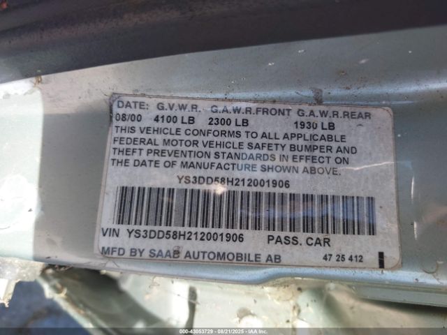 2001 SAAB 9-3 YS3DD58H212001906 Photo 8