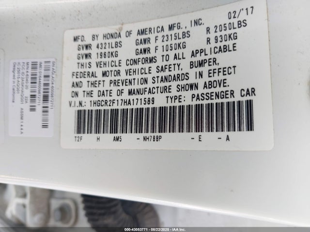 1HGCR2F17HA171589 Honda k24w1