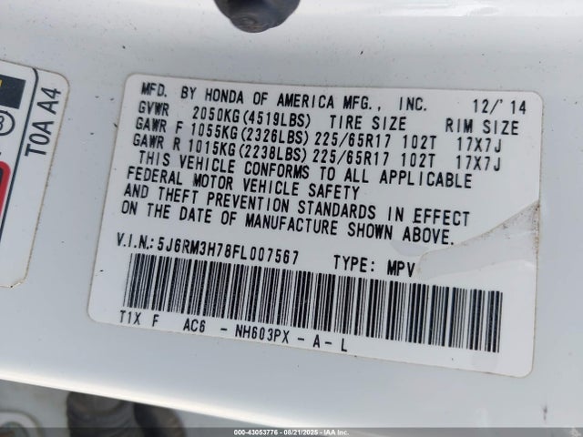 Honda k24w9 2015 5J6RM3H78FL007567 Image 9
