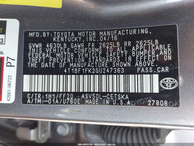 Toyota 2ar-fe 2016 4T1BF1FK2GU247363 Image 9