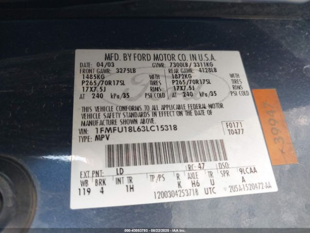 2003 FORD EXPEDITION 1FMFU18L63LC15318 Photo 8