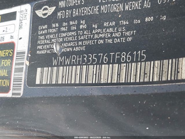 2006 MINI COOPER S WMWRH33576TF86115 Photo 8