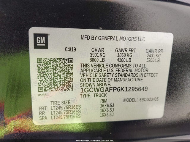 1GCWGAFP6K1295649 Chevrolet lv1 - sidi, vvt, e85 max, iron