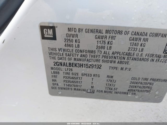 2GNALBEK3H1529192 Chevrolet lea - sidi: spark ignited direct injection, e85 max, alum