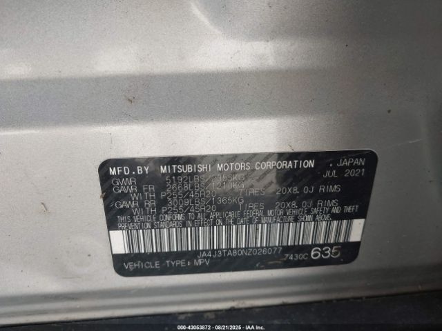 2022 MITSUBISHI OUTLANDER JA4J3TA80NZ026077 Photo 8